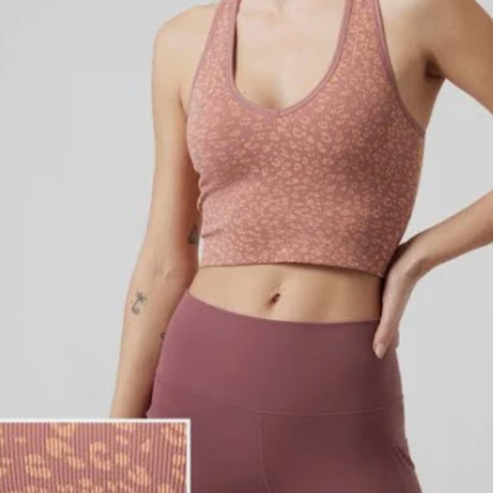 ATHLETA AURORA LEOPARD PINK TANK CROP RIB